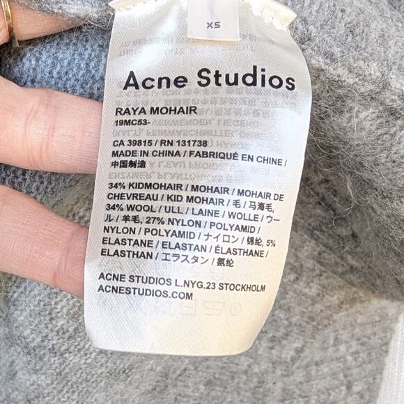 Acne Studios Gray Raya Mohair Open Front Cardigan Knit Sweater, Size XS - Picture 6 of 7